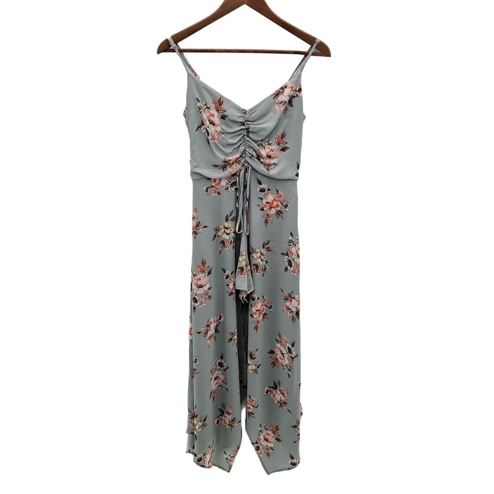 Three Pink Hearts Floral Romper Dress Hi Low Overlay Sage Green XS - Picture 3 of 16